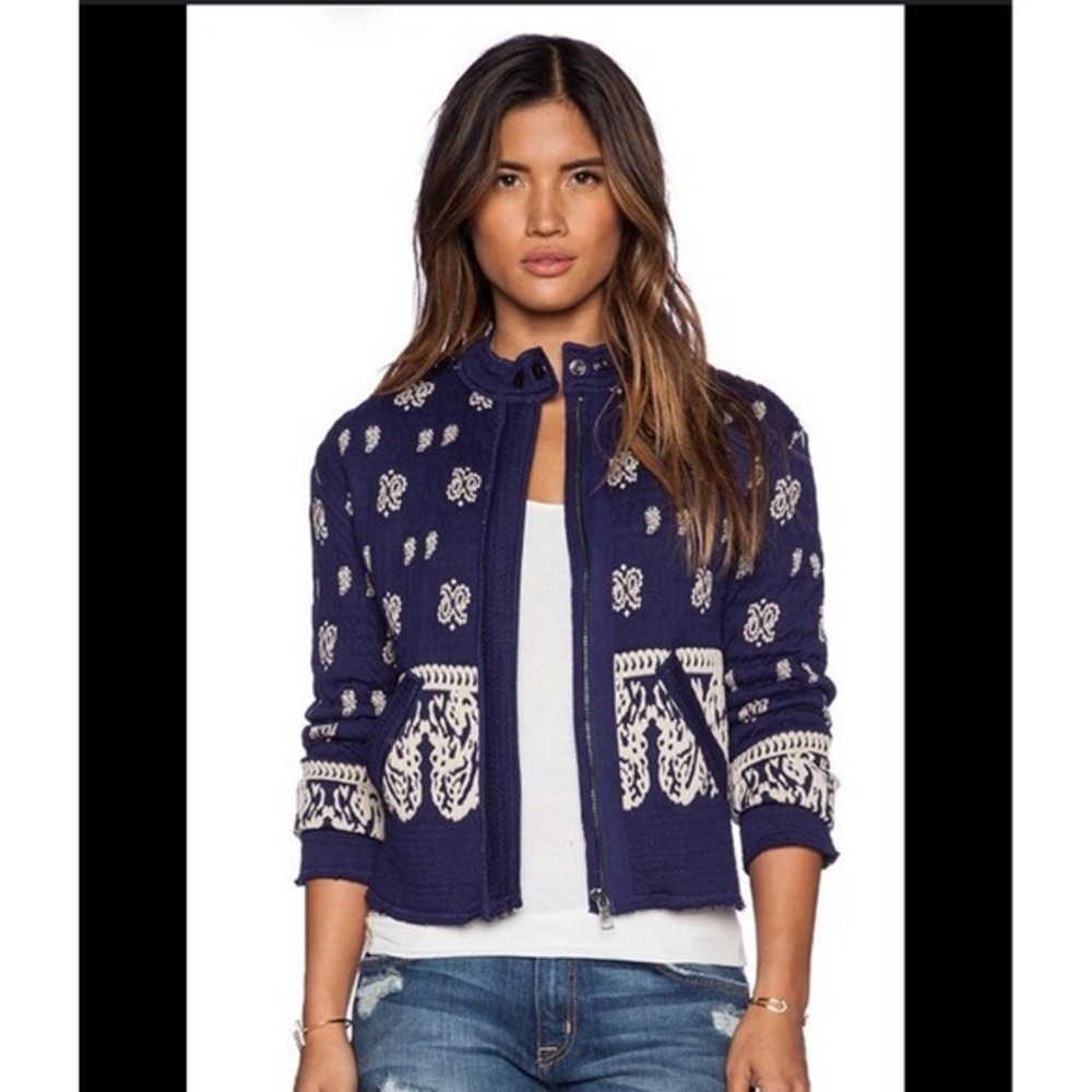 Free People Riviera Smocked Jacket Boho Stretch Fits S M‎ Raw Hemline Quilted